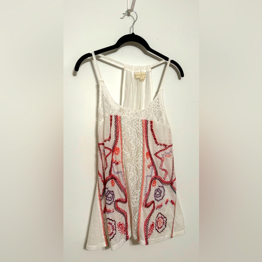 Unique Love Stitch Tank with a fun multicolor stitching pattern.